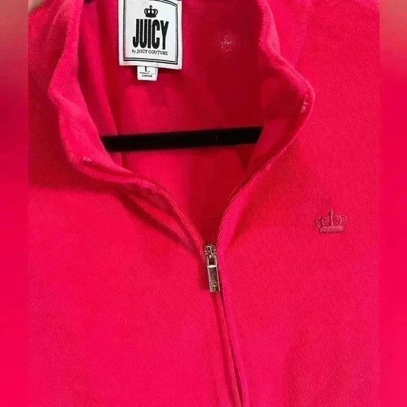 JUICY COUTURE WATERMELON RED COTTON TERRY CLOTH TRACK STYLE ZIP UP JACKET LG - Picture 2 of 5